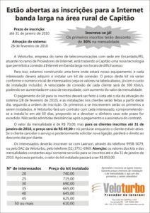 Flyer informativo sobre início das operações em Capitão